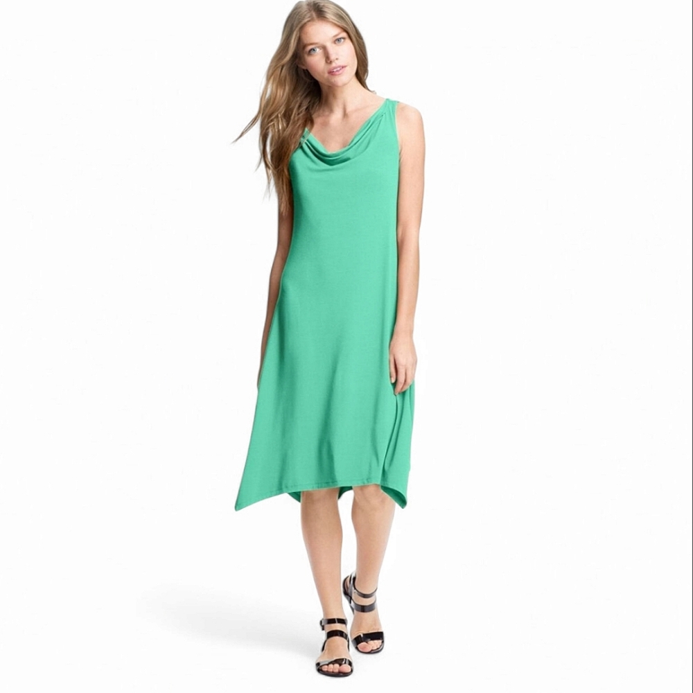 Eileen Fisher Mint Green Sleeveless Jersey Knit Cowlneck Dress Size S